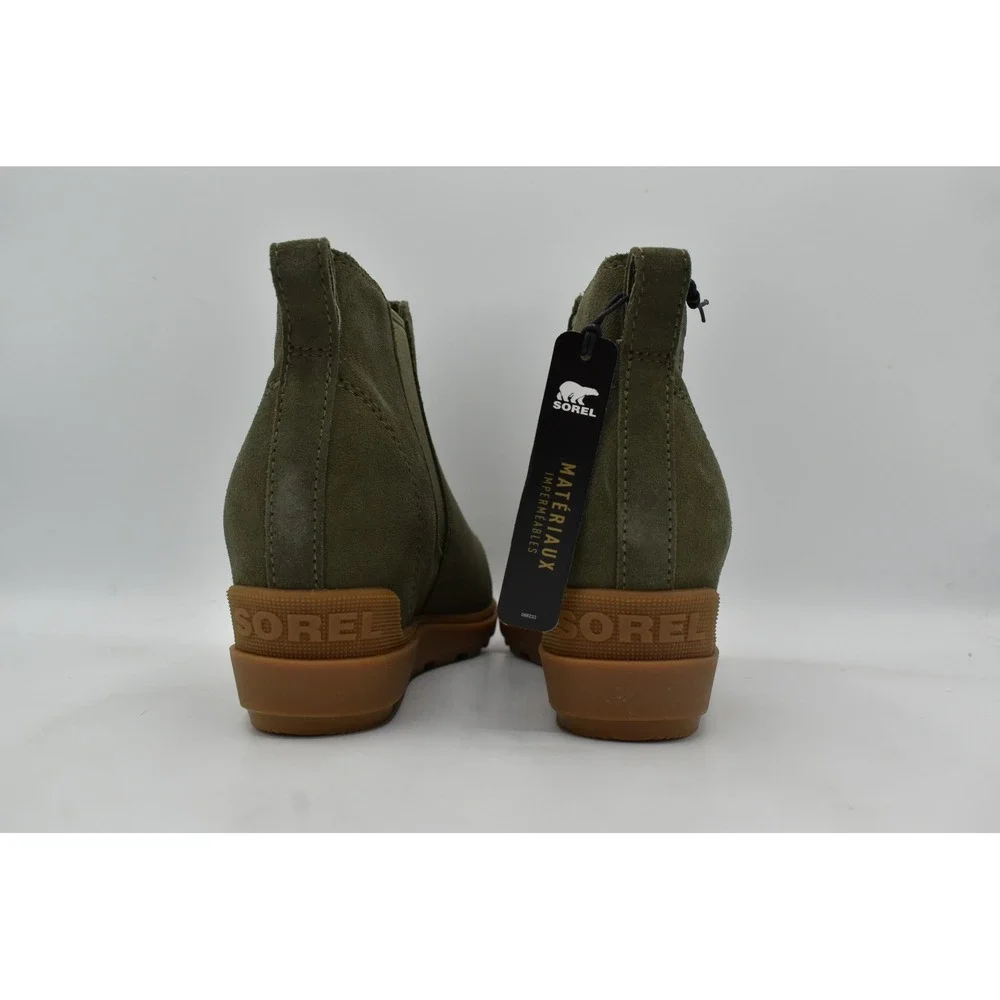 Sorel Women Size 7.5 Evie II Stone Green Suede Waterproof Chelsea Boots Shoes